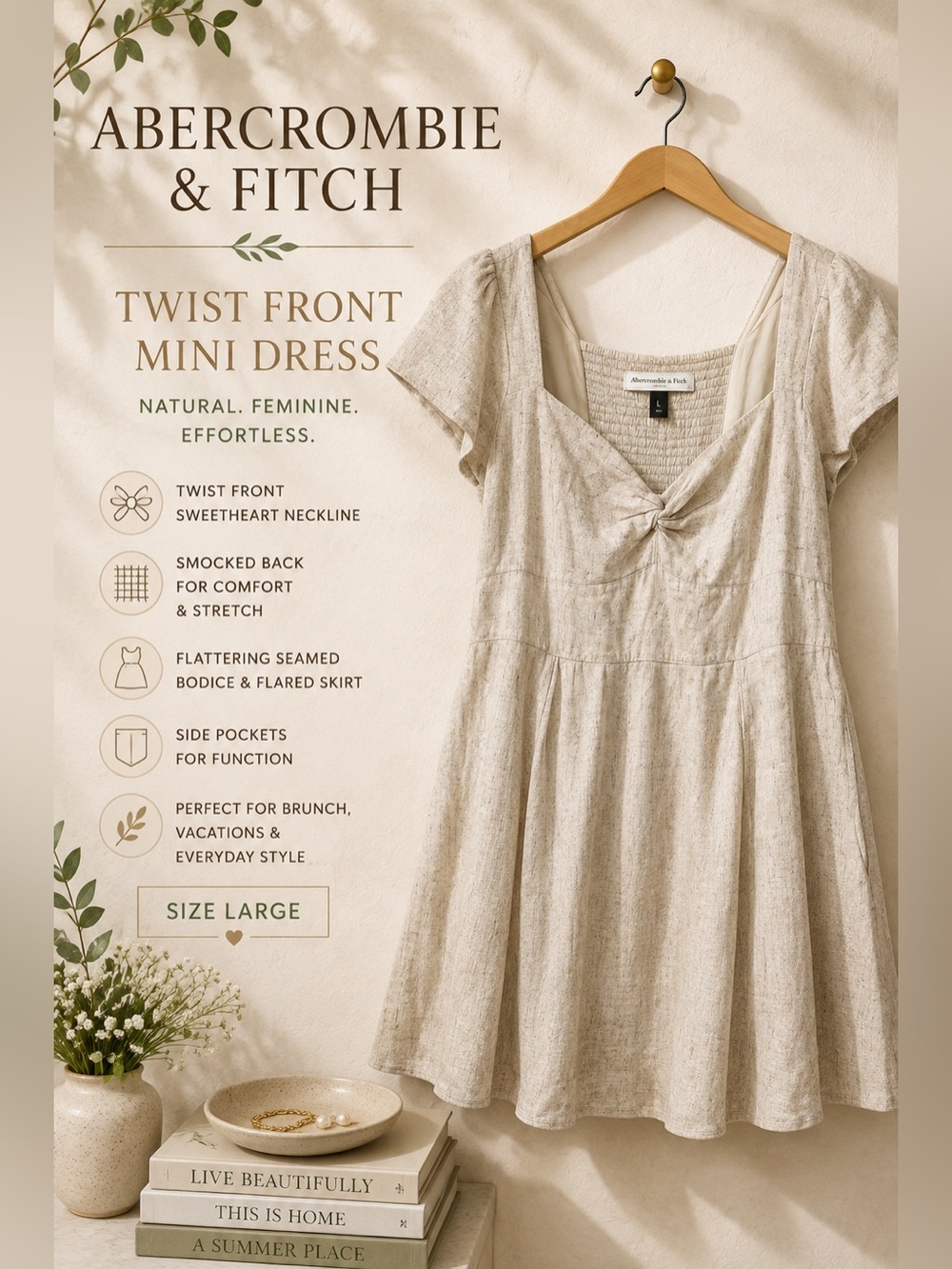 Abercrombie & Fitch Linen Blend Twist Front Mini Dress Size L